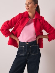 Bright Pink Button Up Collared Coatigan - Image 3 of 8