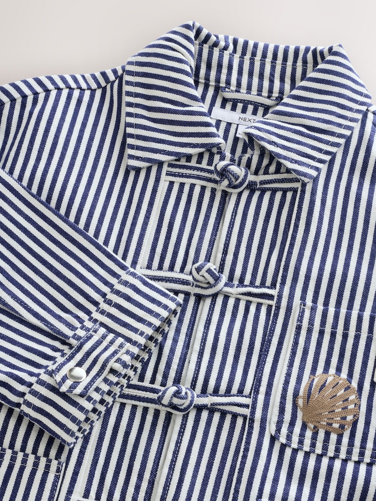 Blue/White Stripe Cotton Stripe Embroidered Jacket - Image 2 of 3