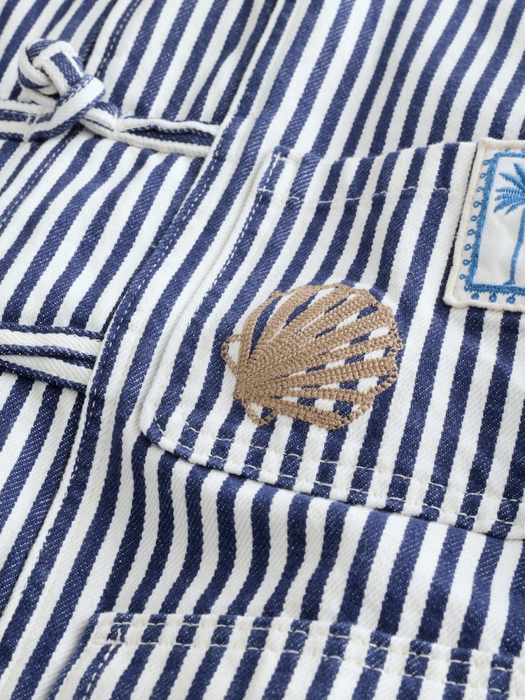 Blue/White Stripe Cotton Stripe Embroidered Jacket - Image 3 of 3