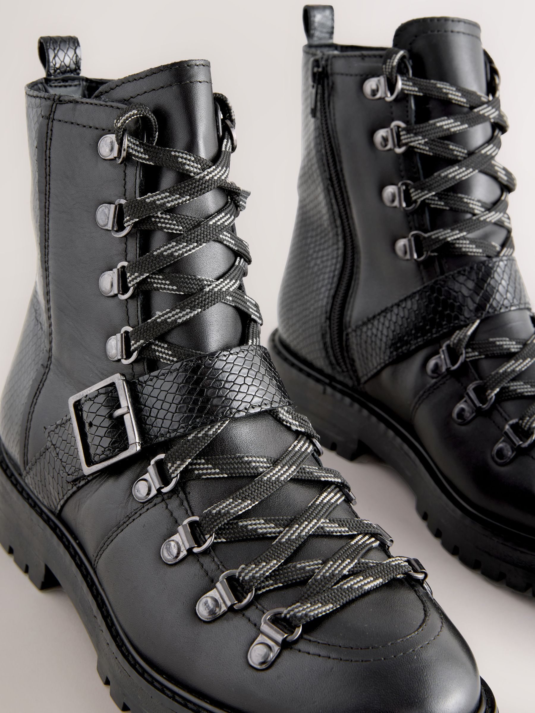Buy Black Leather Forever Comfort® Buckle Trim Lace Up Boots from