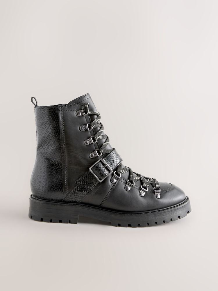 Black Leather Forever Comfort® Buckle Trim Lace Up Boots - Image 7 of 7 Black Leather Forever Comfort® Buckle Trim Lace Up Boots - Image 7 of 7