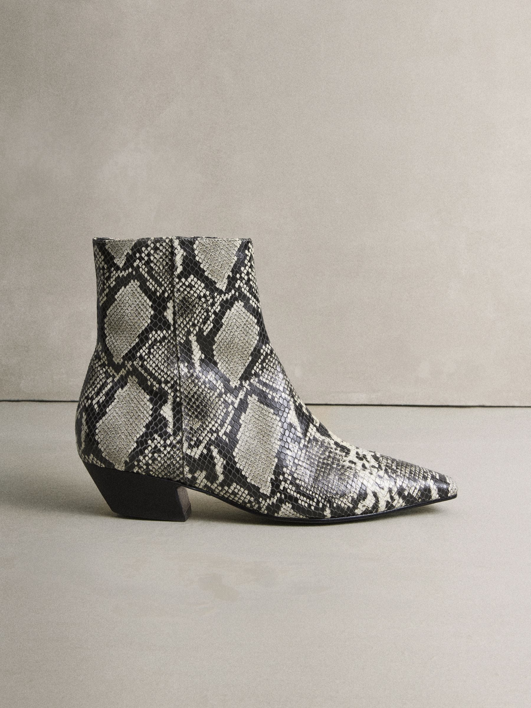 Buy Snake Printed Leather N. Premium Chisel Toe Flat Ankle Boots