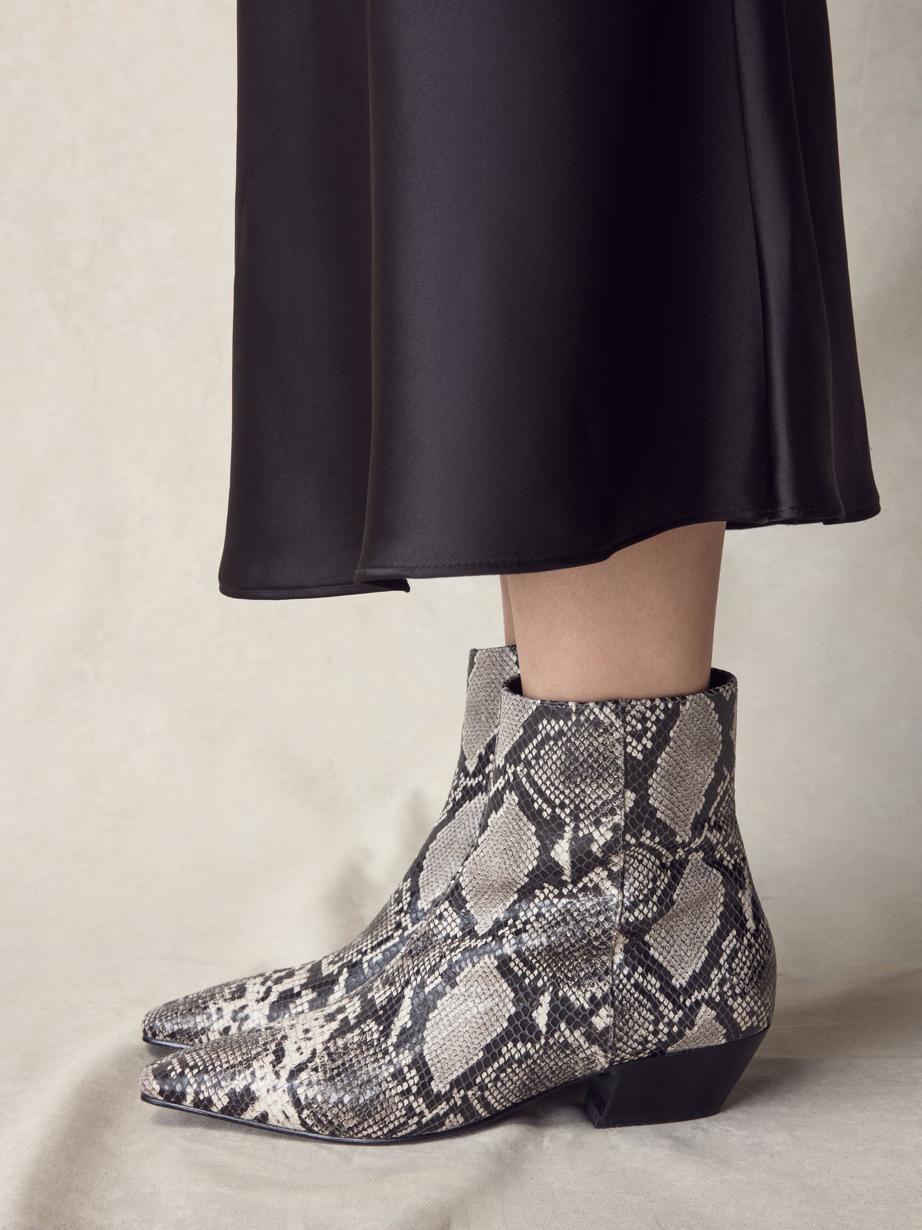 Buy Snake Printed Leather N. Premium Chisel Toe Flat Ankle Boots