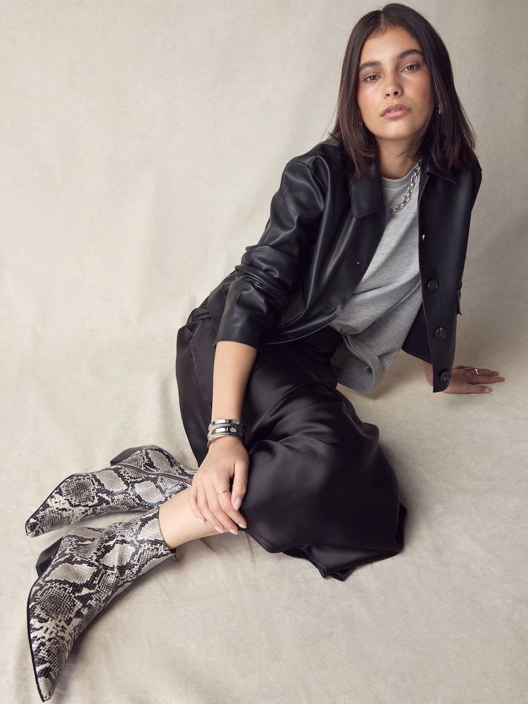 Snake Printed Leather N. Premium Chisel Toe Flat Ankle Boots - Image 2 of 5