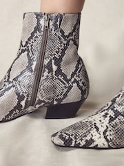 Snake Printed Leather N. Premium Chisel Toe Flat Ankle Boots - Image 5 of 5