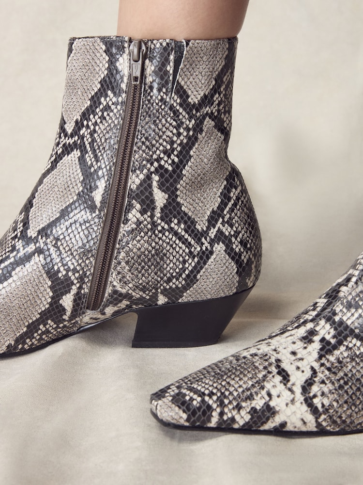 Snake Printed Leather N. Premium Chisel Toe Flat Ankle Boots - Image 5 of 5