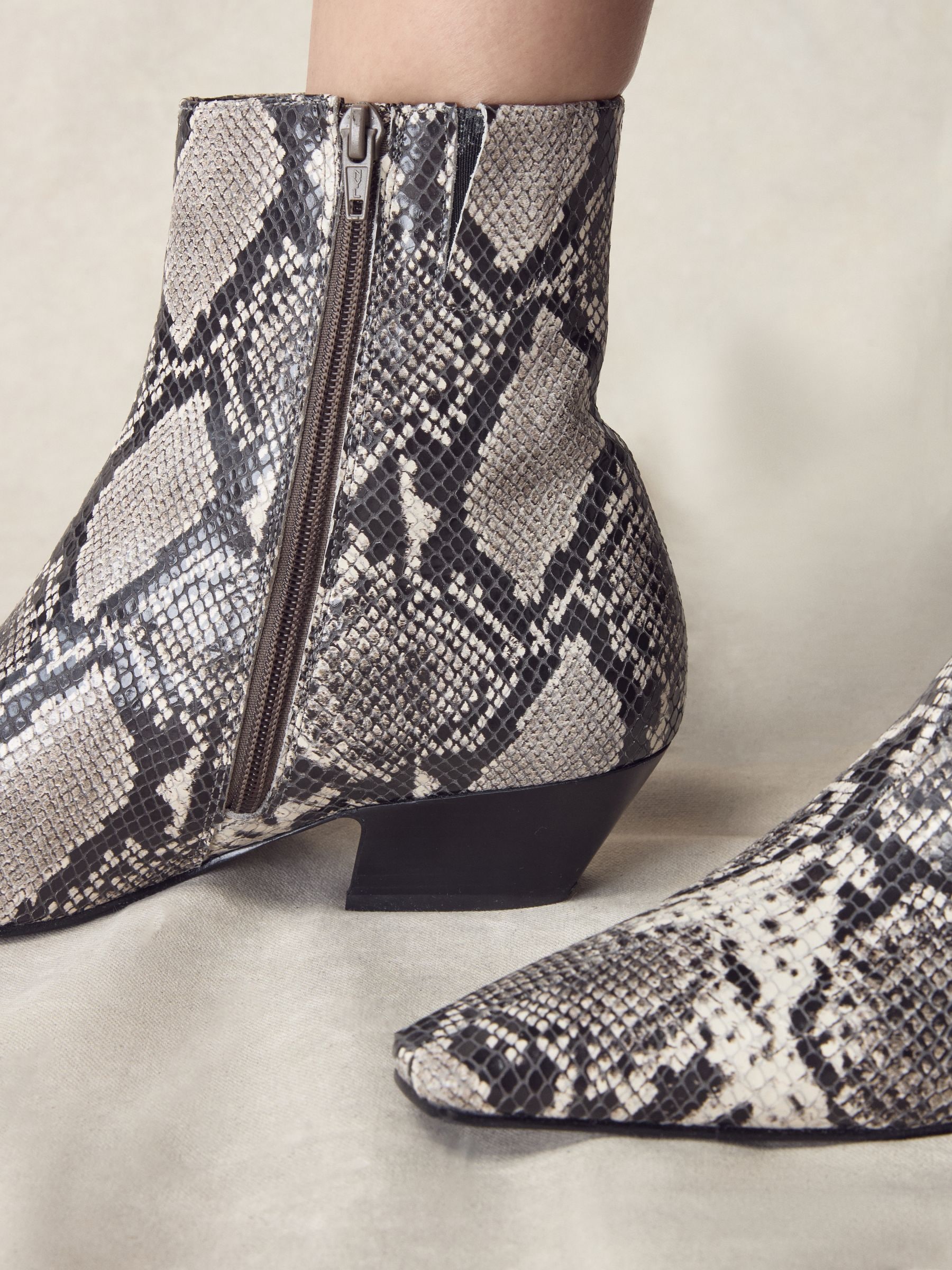 Buy Snake Printed Leather N. Premium Chisel Toe Flat Ankle Boots