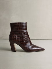 Snake Printed Leather - N. Premium Chisel Toe Flat Ankle Boots - Imagem 6 de 11