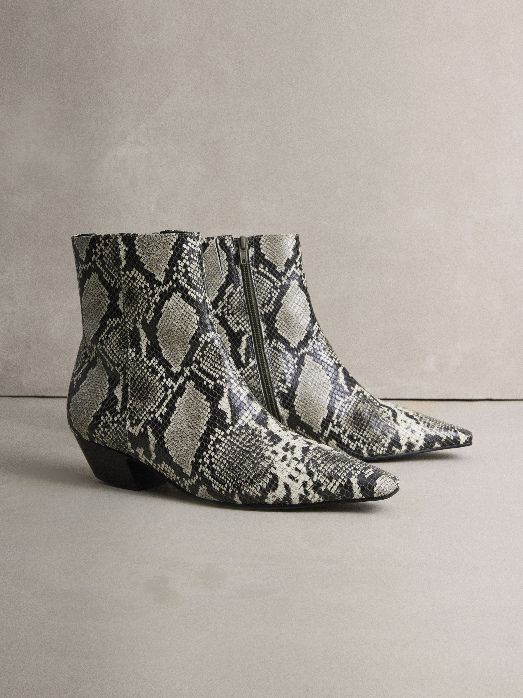 Buy Snake Printed Leather N. Premium Chisel Toe Flat Ankle Boots