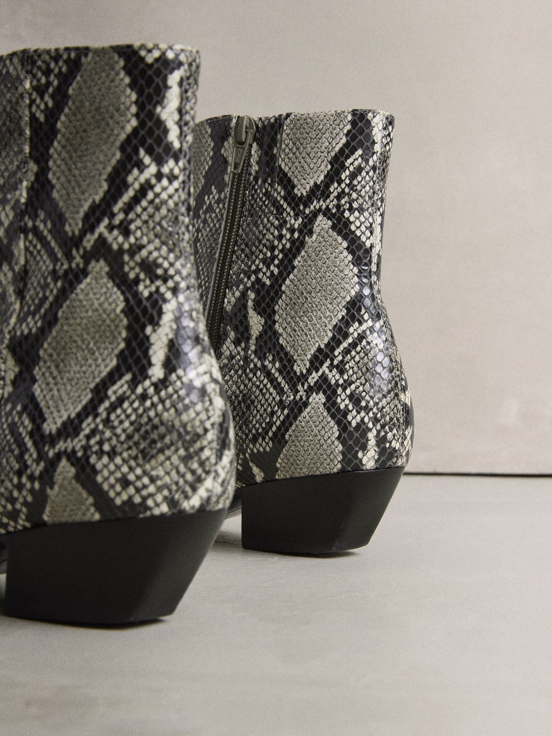 Buy Snake Printed Leather N. Premium Chisel Toe Flat Ankle Boots