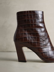 Snake Printed Leather - N. Premium Chisel Toe Flat Ankle Boots - Imagem 8 de 11