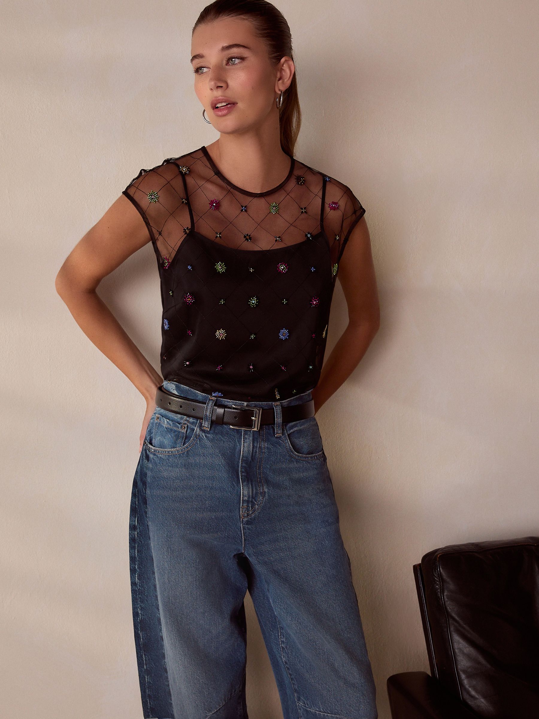 ラスト値下げ　little $uzie sheer fitted tops Buy Black/Multi N. Premium Beaded Sheer Double Layer Top from Next USA