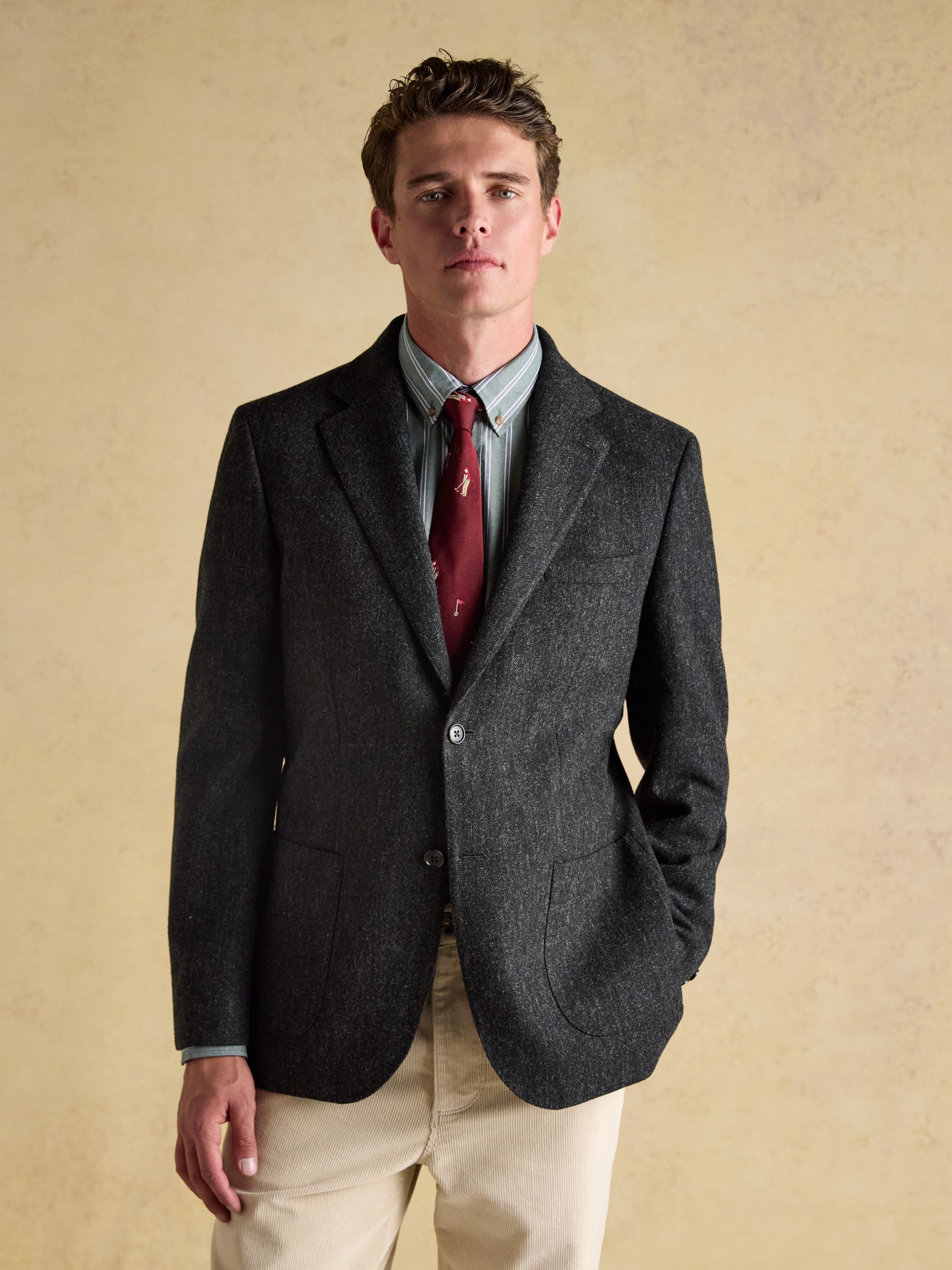 Joules Men's Grey Wool Blend Donegal Blazer Size 44 R
