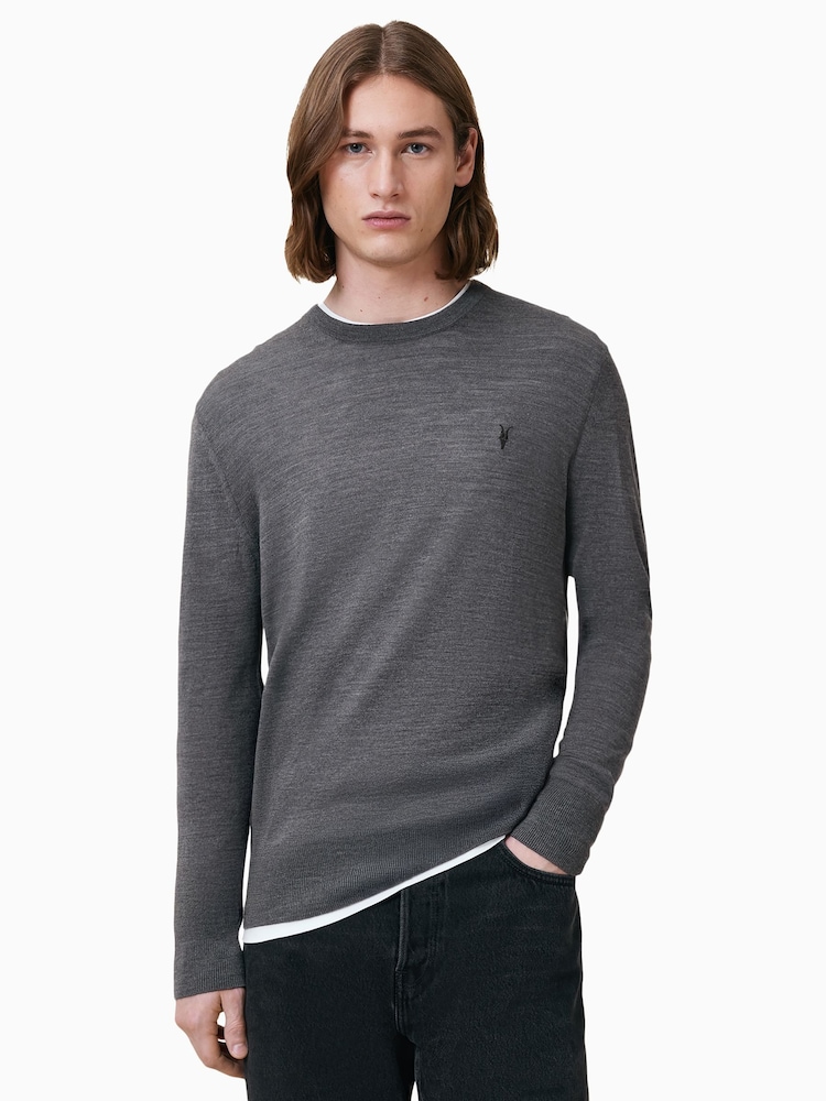 AllSaints Monument Grey Mode Merino Crew Jumper - Image 1 of 6