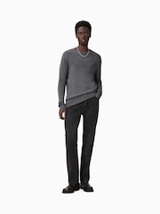 AllSaints Monument Grey Mode Merino Wool Navy Blue Crew Neck Jumper - Image 7 of 9