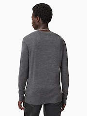 AllSaints Monument Grey Mode Merino Wool Navy Blue Crew Neck Jumper - Image 8 of 9