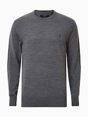 AllSaints Monument Grey Mode Merino Wool Navy Blue Crew Neck Jumper - Image 9 of 9
