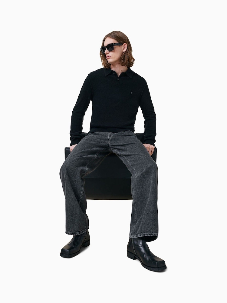 AllSaints Black Statten Polo Jumper - Image 1 of 8