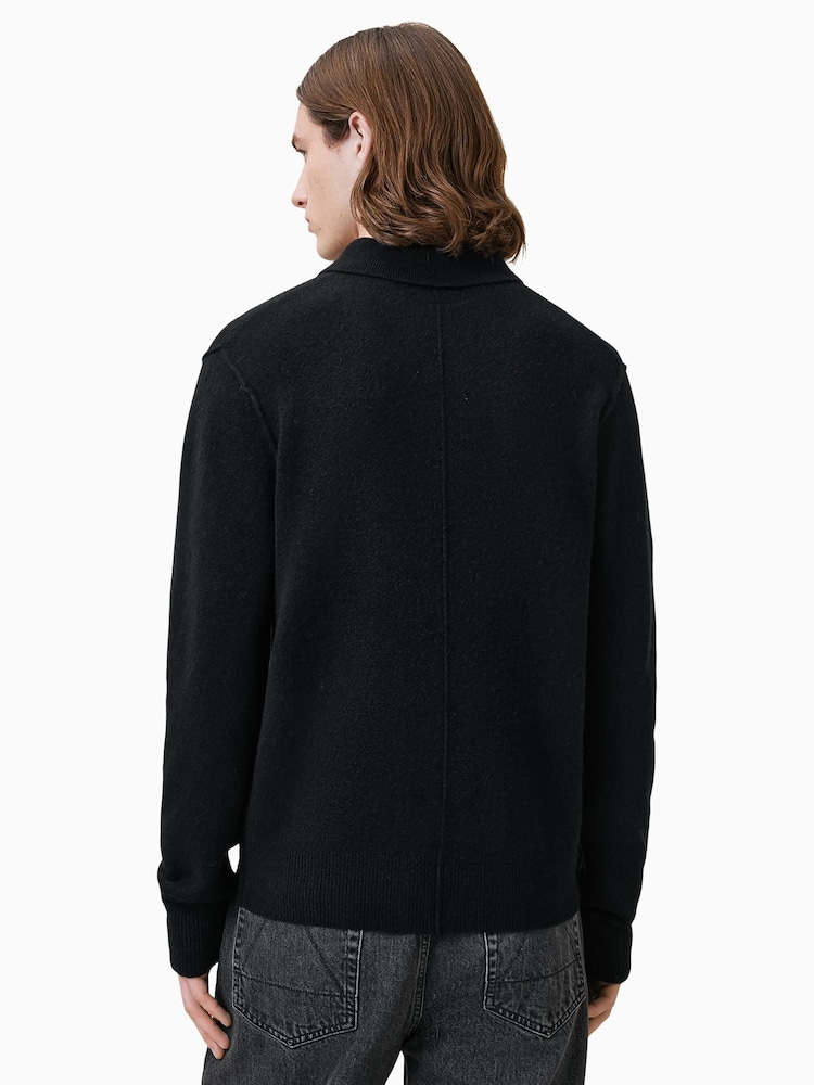 AllSaints Black Statten Polo Jumper - Image 2 of 8