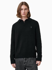 AllSaints Black Statten Polo Jumper - Image 4 of 8