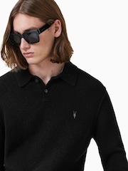 AllSaints Black Statten Polo Jumper - Image 6 of 8