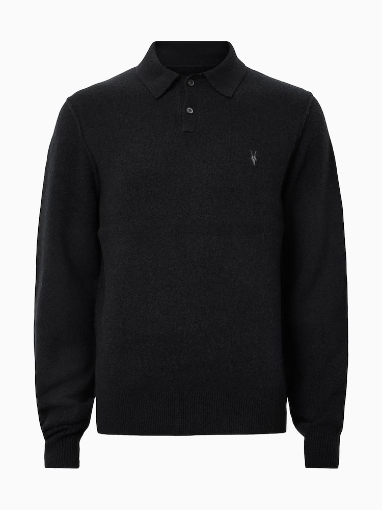 AllSaints Black Statten Polo Jumper - Image 8 of 8