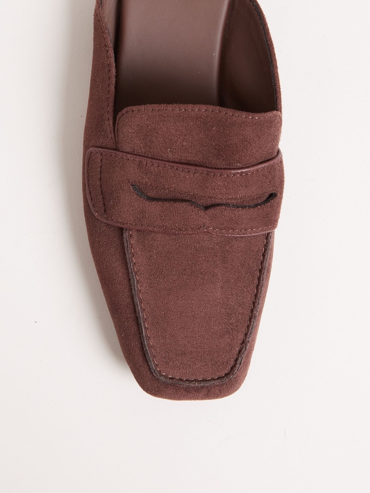 Friends Like These Chocolate Brown Square Toe Comfort Faux Suede Mule Loafer Shoes - Image 2 of 4