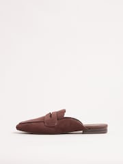 Friends Like These Chocolate Brown Square Toe Comfort Faux Suede Mule Loafer Shoes - Image 4 of 4