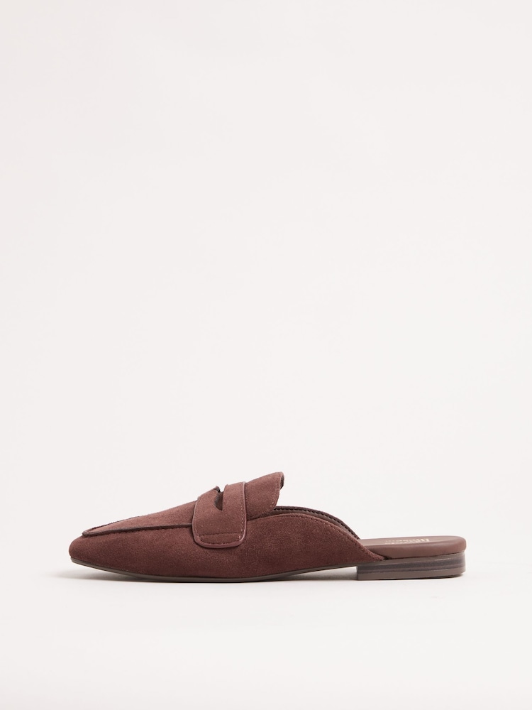 Friends Like These Chocolate Brown Square Toe Comfort Faux Suede Mule Loafer Shoes - Image 4 of 4