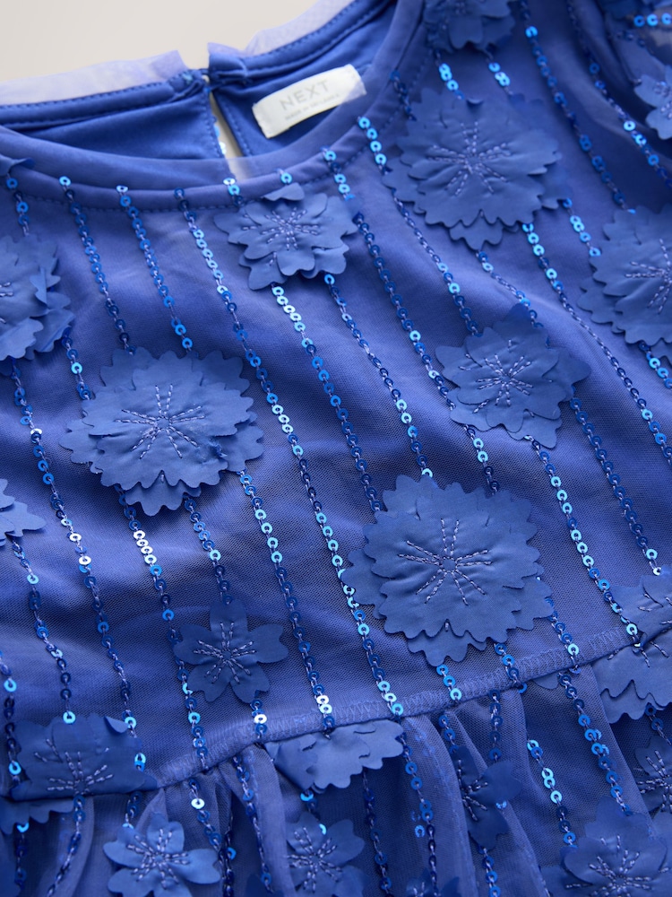 Buy Cobalt Blue Mesh Flower Sequin Party Dress (3-16yrs) from Next Armenia