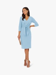 Adrianna Papell Blue Tie V-Neck Knit Crepe Dress - Image 1 of 7