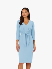 Adrianna Papell Blue Tie V-Neck Knit Crepe Dress - Image 2 of 7