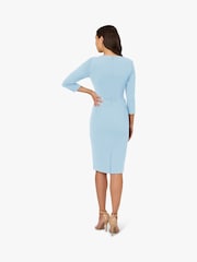 Adrianna Papell Blue Tie V-Neck Knit Crepe Dress - Image 3 of 7