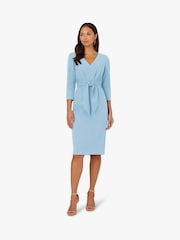 Adrianna Papell Blue Tie V-Neck Knit Crepe Dress - Image 5 of 7