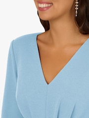 Adrianna Papell Blue Tie V-Neck Knit Crepe Dress - Image 6 of 7