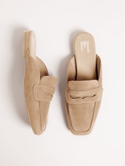 Friends Like These Nude Square Toe Comfort Faux Suede Mule Loafer Shoes - Image 1 of 4