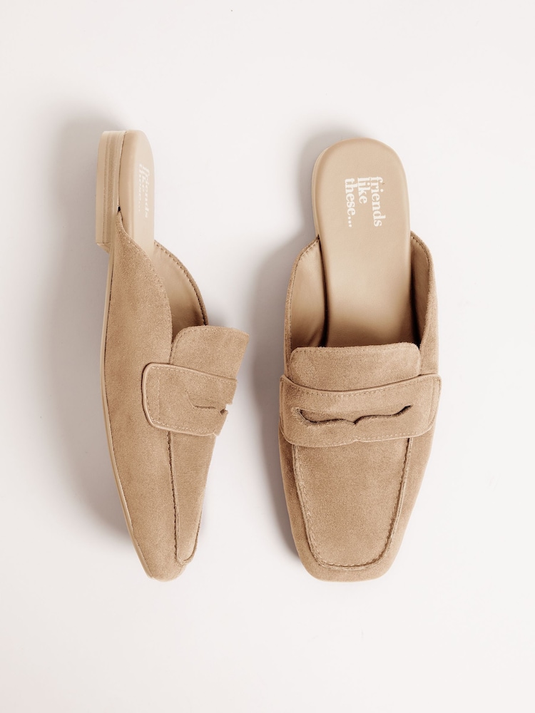 Friends Like These Nude Square Toe Comfort Faux Suede Mule Loafer Shoes - Image 1 of 4