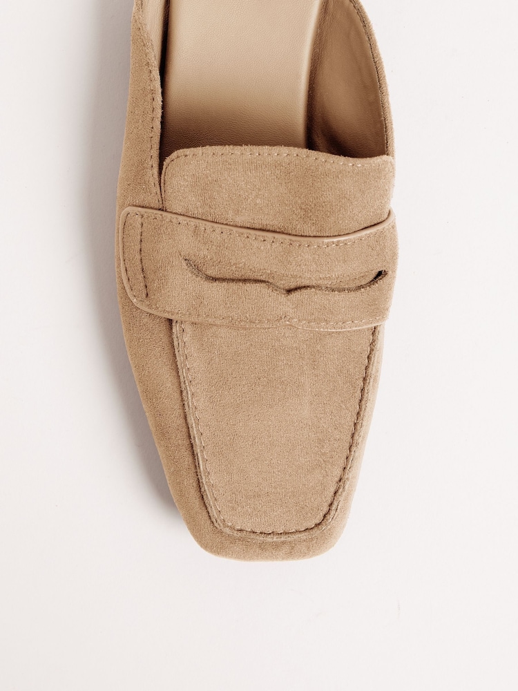 Friends Like These Nude Square Toe Comfort Faux Suede Mule Loafer Shoes - Image 2 of 4