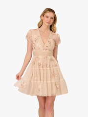 Adrianna Papell Pink Bead Mesh Cocktail Dress - Image 2 of 6