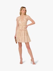 Adrianna Papell Pink Bead Mesh Cocktail Dress - Image 3 of 6