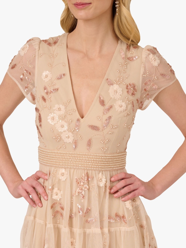 j kara beaded chiffon dress Layla Jones Beaded Mesh Midi Dress LJ0523