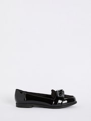 Friends Like These Black Wide Fit Flat Comfort Bow Faux Leather Patent Loafers - Image 2 of 4