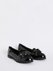 Friends Like These Black Wide Fit Flat Comfort Bow Faux Leather Patent Loafers - Image 3 of 4
