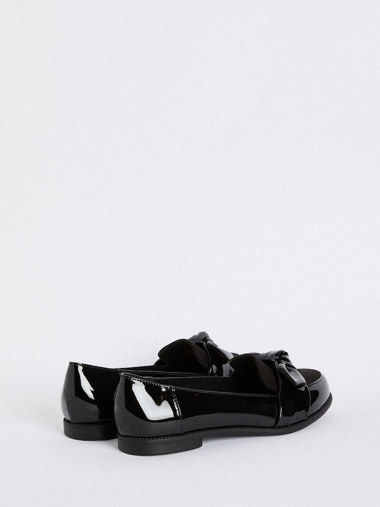 Friends Like These Black Wide Fit Flat Comfort Bow Faux Leather Patent Loafers - Image 4 of 4