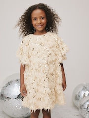 Cream Sequin Textured Occasion Dress (3-16yrs) - Image 1 of 8