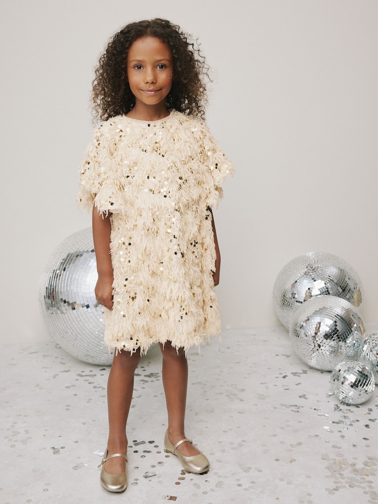 Cream Sequin Textured Occasion Dress (3-16yrs) - Image 2 of 8