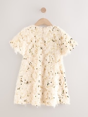 Cream Sequin Textured Occasion Dress (3-16yrs) - Image 6 of 8