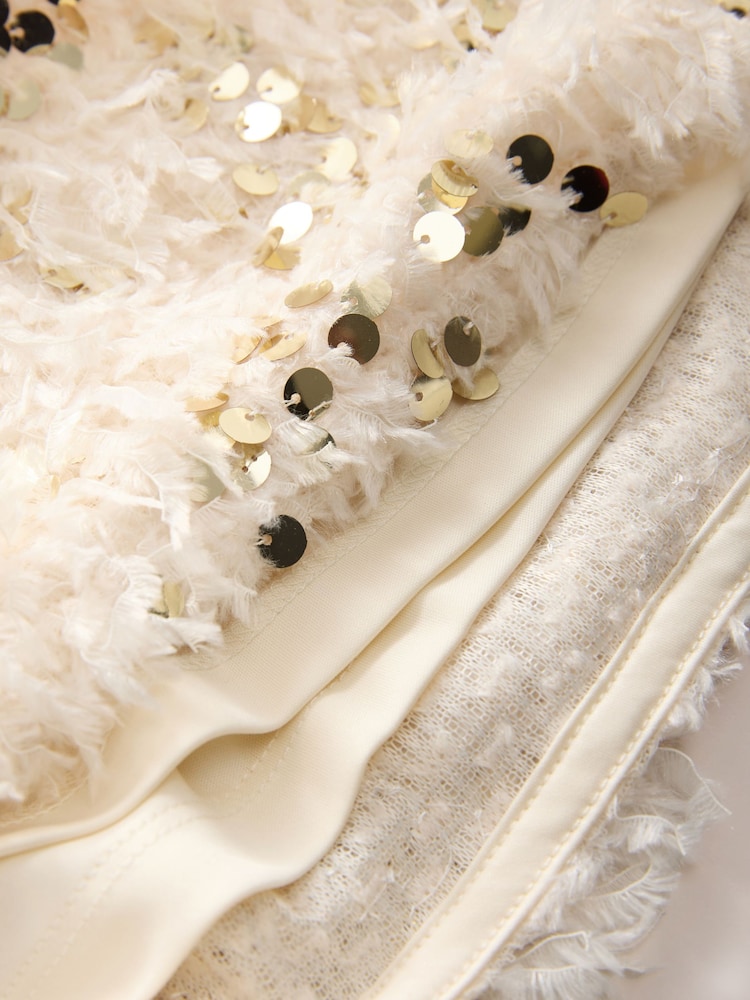 Cream Sequin Textured Occasion Dress (3-16yrs) - Image 8 of 8