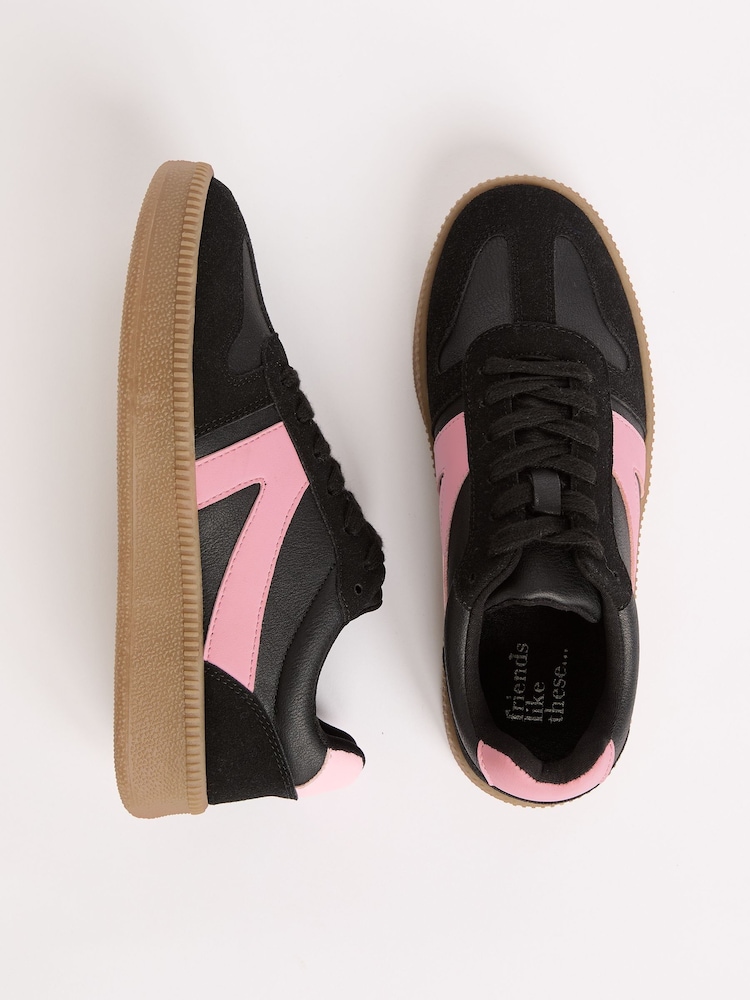 Friends Like These Black Standard Fit Lace-Up Retro Gumsole Sports Trainers - Image 1 of 5