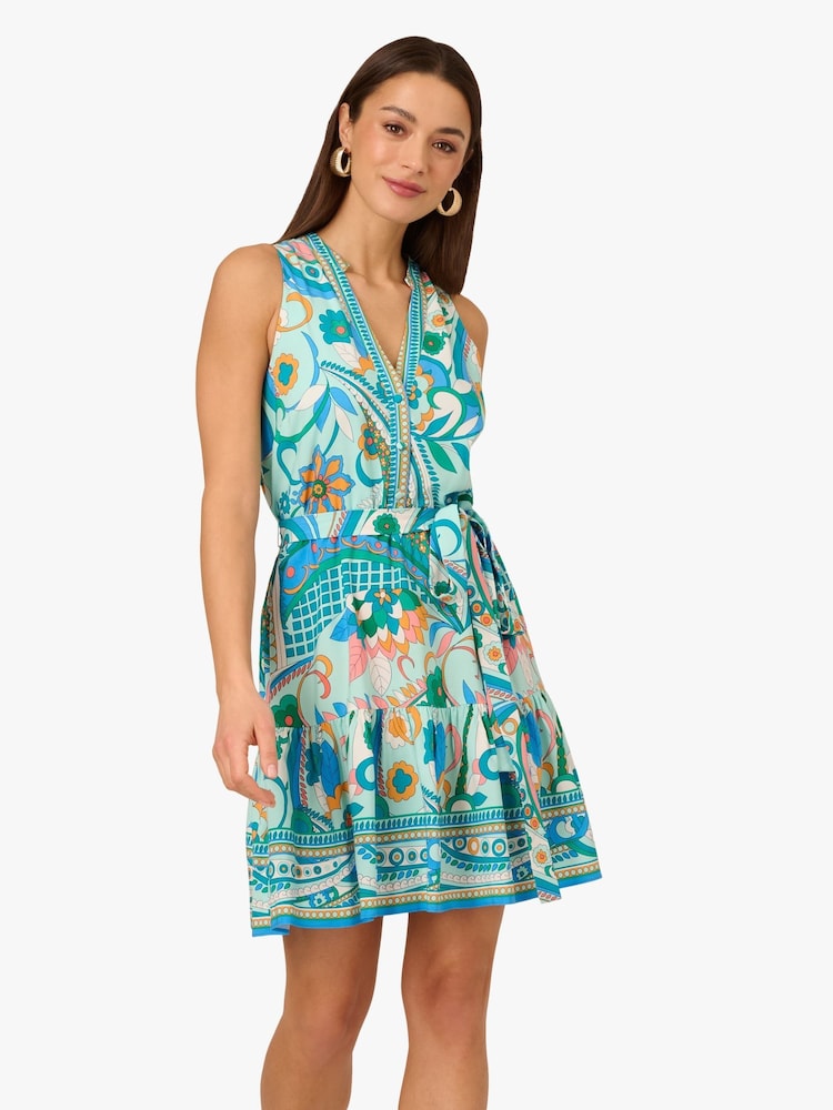 Adrianna by Adrianna Papell Green Printed Halter Dress - Image 1 of 6
